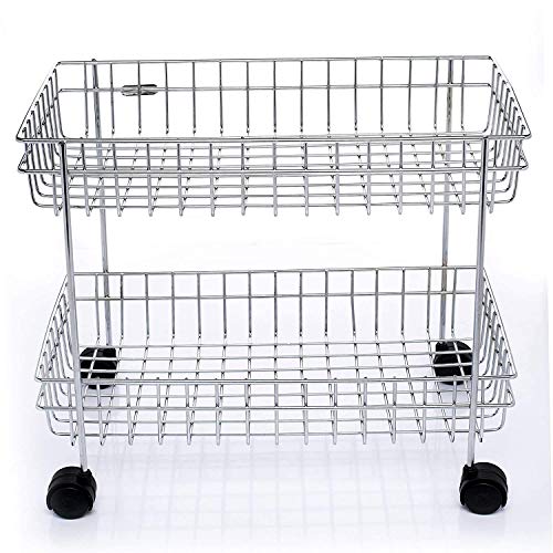 Rasvesh Stainless Steel 2-Tier Basket with Wheels for Vegetable & Fruits, Jars Container Storage Rack Design Organizer Stand for Kitchen - Image 2