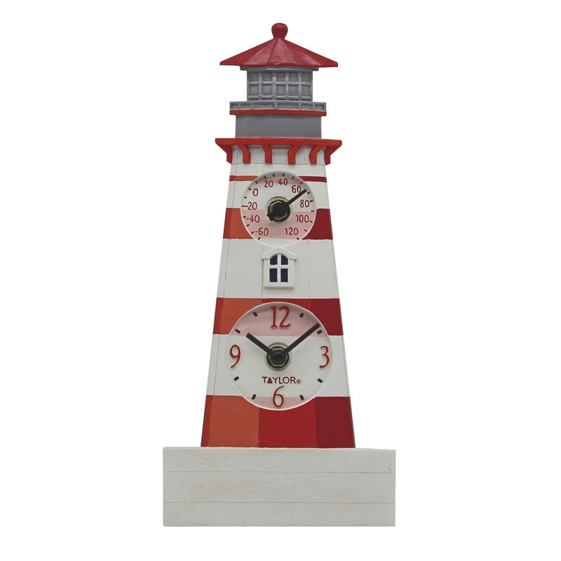 Taylor Taylor Precision Products 12 Poly Resin Lighthouse Clock with Thermometer Multicolored 