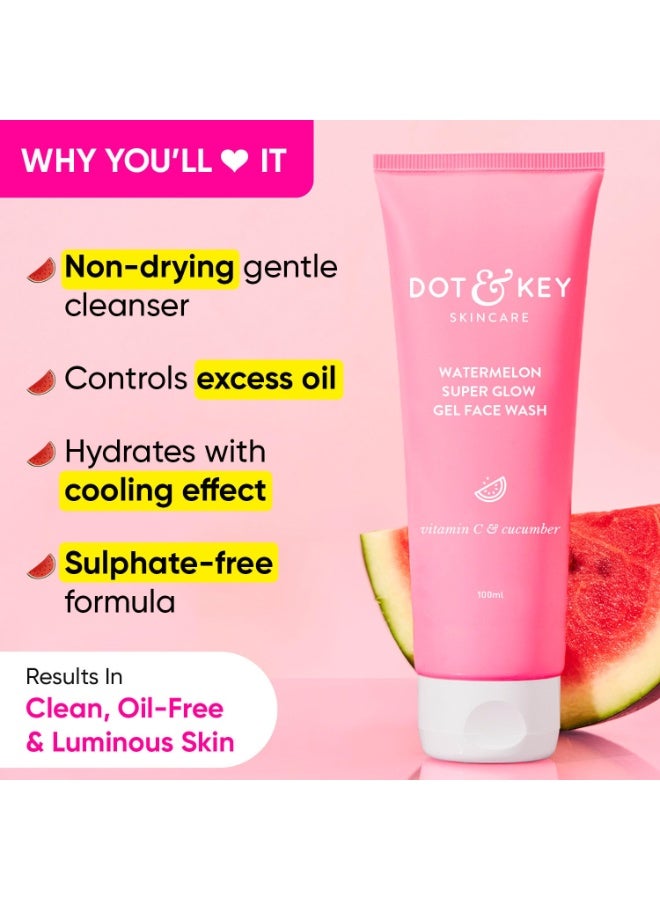 Dot & Key Watermelon Super Glow Gel Face Wash with Vitamin C & Cucumber | Face Wash for Glowing Skin, Pigmentation and Dark Spot Reduction Normal, Combination & Oily Skin (200ml) | Pack of 2 - Image 2