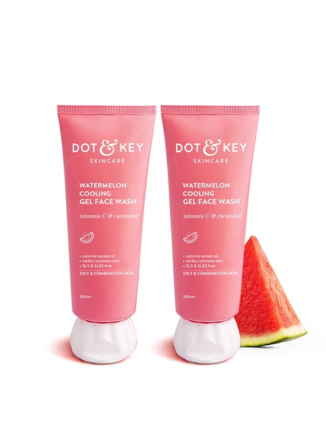 Dot & Key Watermelon Super Glow Gel Face Wash with Vitamin C & Cucumber | Face Wash for Glowing Skin, Pigmentation and Dark Spot Reduction Normal, Combination & Oily Skin (200ml) | Pack of 2 - Image 1