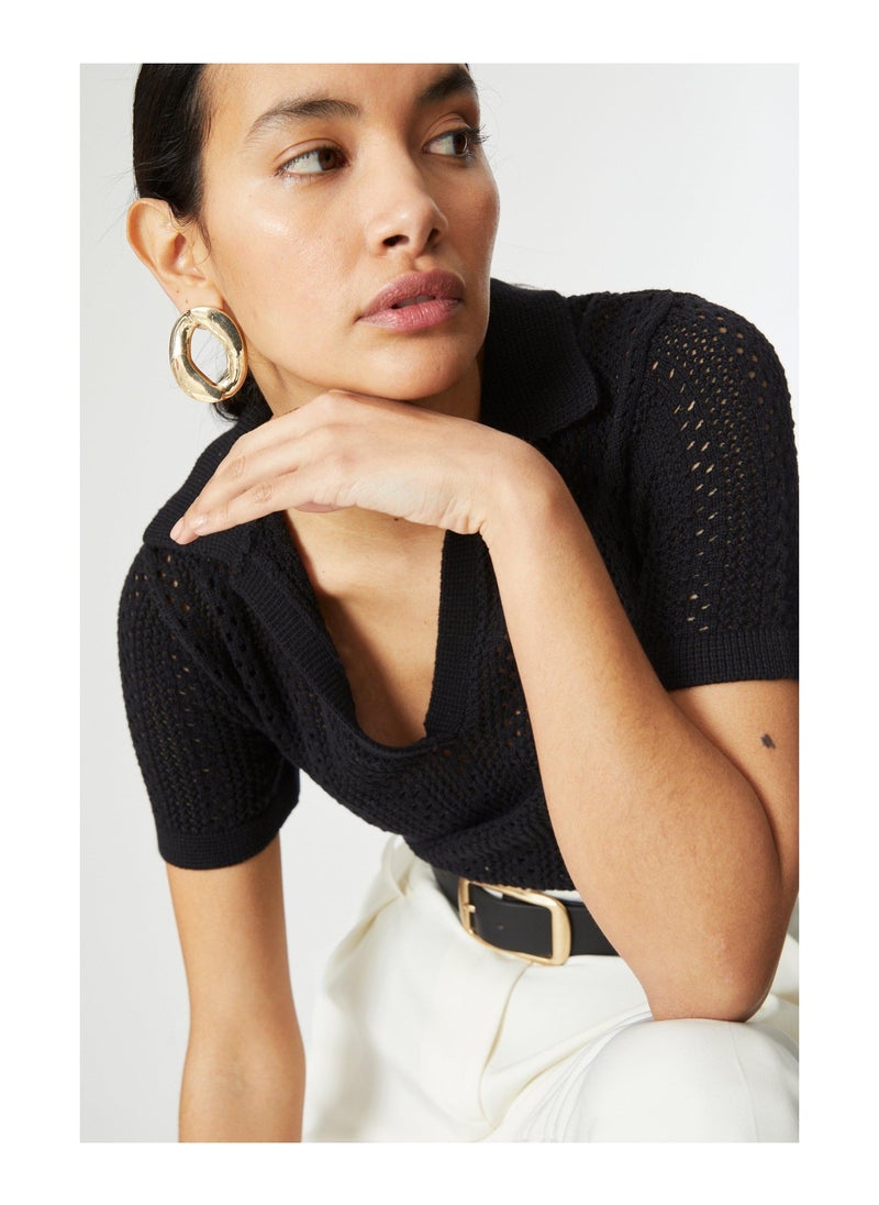 principles - Crochet Knitted Polo Top - Image 1