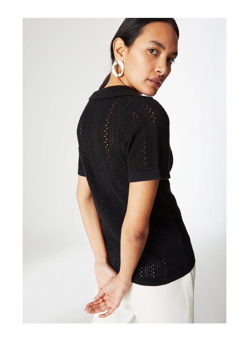 principles - Crochet Knitted Polo Top - Image 1