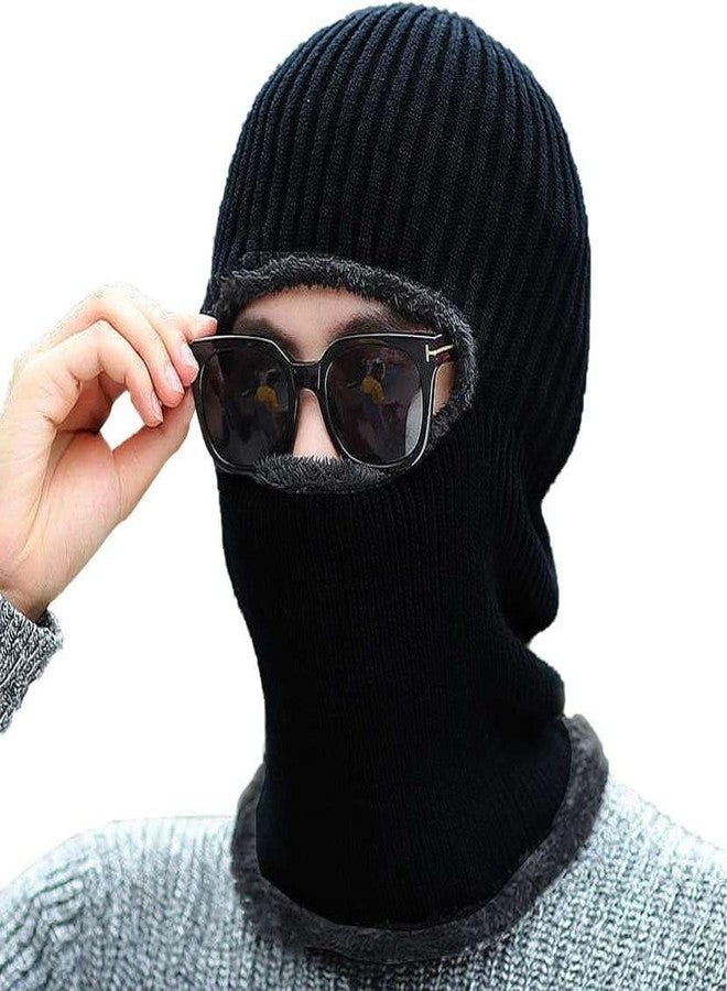 Richmen Winter Monkey Cap Snow Proof Woolen Hat for Women and Men Soft Fleece Inside Fur Beanie Skull Cap Casual Ski Hiking Wool Full Face Cover Balaclava Motorcycle Capset | Freesize (Black) - Image 1