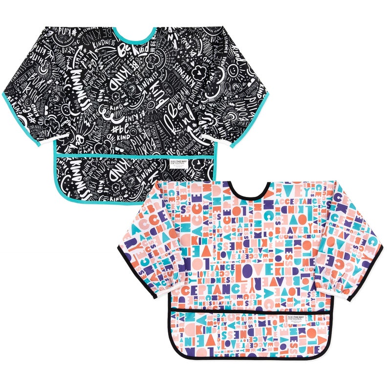 Bumkins - Sleeved Bib - For Boys & Girls, Babies & Toddlers 6-24 Months - Lightweight, Durable, Waterproof - Long Sleeve Bib - Catch-All Pocket - Wipeable & Machine Washable - Btwf - 2 Pack - Image 1