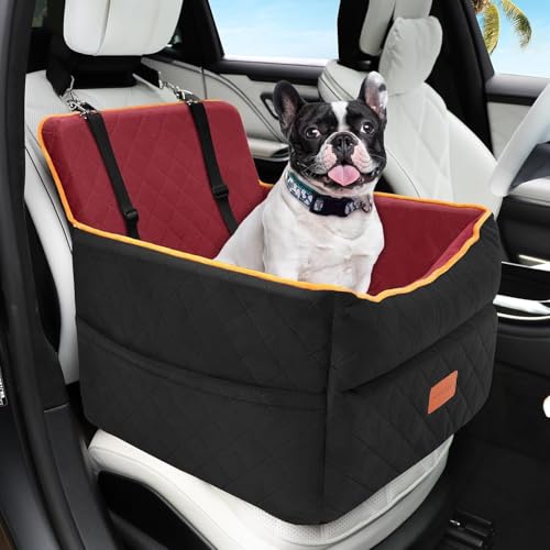 HEGGCOOE Dog Car Seat for Small Medium Dogs, Memory Foam Puppy Dog Booster Seat with Thick Cushion for Dogs Under 35lbs, Detachable Washable Pet Car Seat Travel Bed with Storage Pockets,2 Safety Belts - Image 2