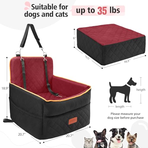 HEGGCOOE Dog Car Seat for Small Medium Dogs, Memory Foam Puppy Dog Booster Seat with Thick Cushion for Dogs Under 35lbs, Detachable Washable Pet Car Seat Travel Bed with Storage Pockets,2 Safety Belts - Image 3