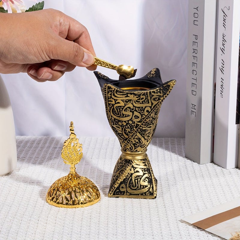 White Twisted Arabic Script Design Incense Holder Classic Traditional Bakhoor Burning Container Home Ornament For Meditation Yoga And Table Decor - Image 2
