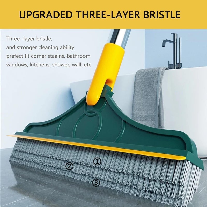 PPK24X9 PPK 24x9 2-in-1 Bathroom Cleaning Brush Wiper, Long Handle, 120° Rotating Cleaning Brush, Floor Scrub, Tiles Brush, Yellow, Green  - Image 3