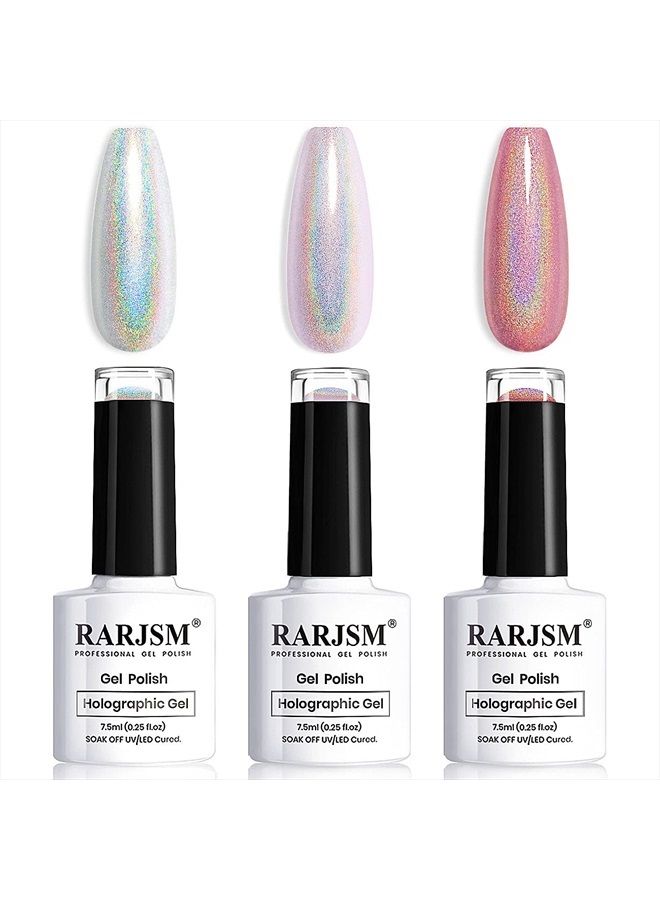 RARJSM Holographic Nail Polish Set 3PCS Rose Gold Silver Red Gel Polish Kit Soak off Nail Gel with Glitter Mermaid Unicorn Effect Curing Required for Nail Art Design Manicure Salon DIY at Home - Image 1