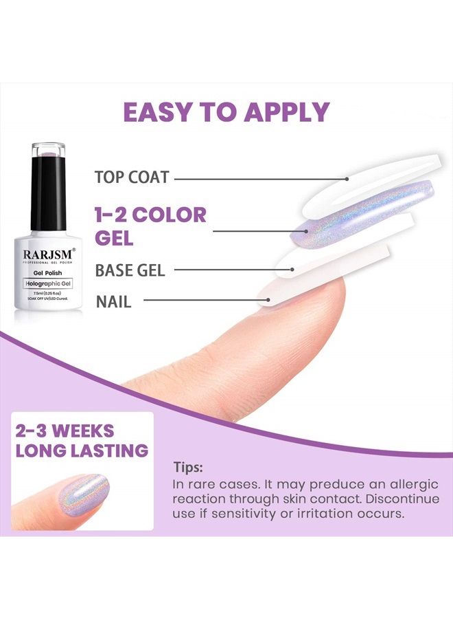 RARJSM Holographic Nail Polish Set 3PCS Rose Gold Silver Red Gel Polish Kit Soak off Nail Gel with Glitter Mermaid Unicorn Effect Curing Required for Nail Art Design Manicure Salon DIY at Home - Image 5