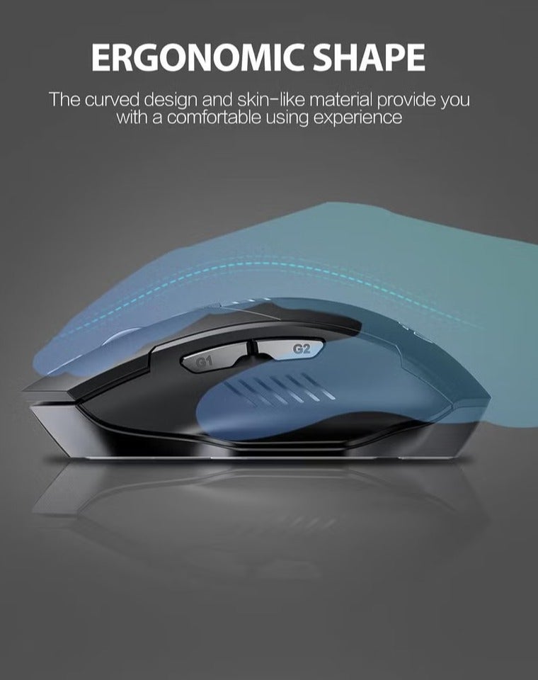 inphic ماوس بلوتوث، ماوس لاسلكي قابل لإعادة الشحن، متعدد الأجهزة (ثلاثي الوضع: BT 5.0/4.0+2.4Ghz)، هادئ، ماوس كمبيوتر مرئي بالبطارية، رمادي - Image 4