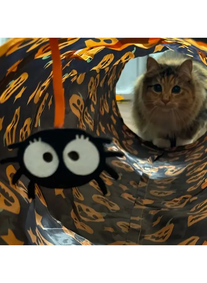 Halloween Cat Tunnel With Jack O Lantern And Spider Web Design Durable Polyester Interactive Toy For Indoor Play - Image 2