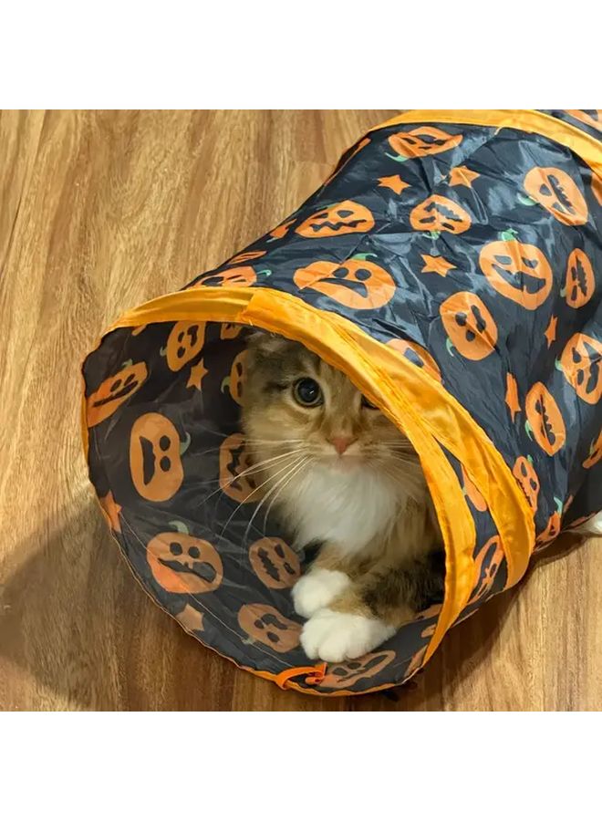 Halloween Cat Tunnel With Jack O Lantern And Spider Web Design Durable Polyester Interactive Toy For Indoor Play - Image 3