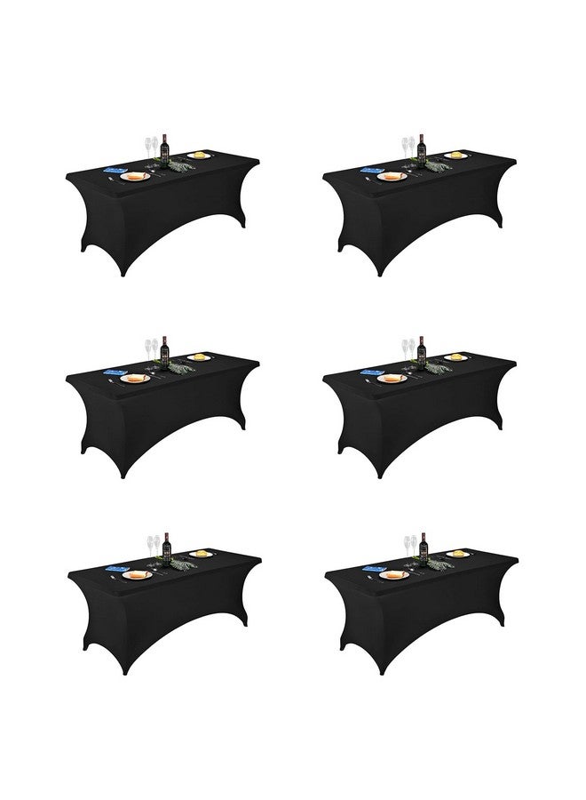 FORLIFE 6Pack Spandex Table Covers 6ft，Fitted Tablecloth for 6ft Rectangular Tables, Stretch Patio Table Covers, Universal Spandex Table Cover for Wedding, Banquet, Party - Black - Image 1