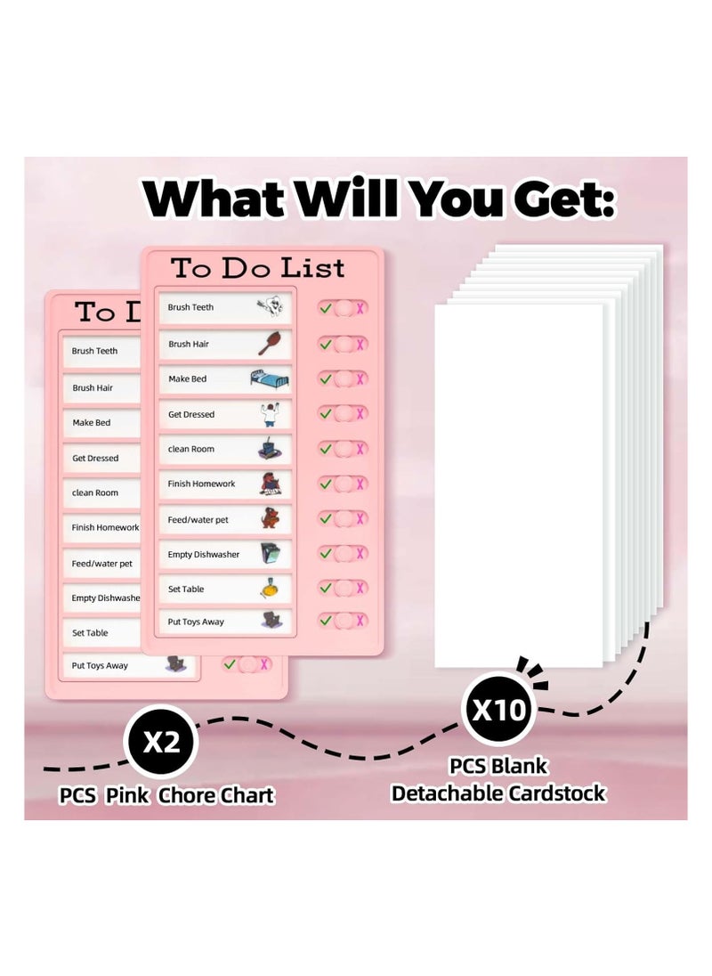 Generic 2 PCS Sliding Chore Chart for Kids, Plastic Checklist with 10 Detachable DIY Cardstock Memo, Reusable Plastic Daily Plan to Do List Board for Home Routine Planning (Pink)  - Image 2