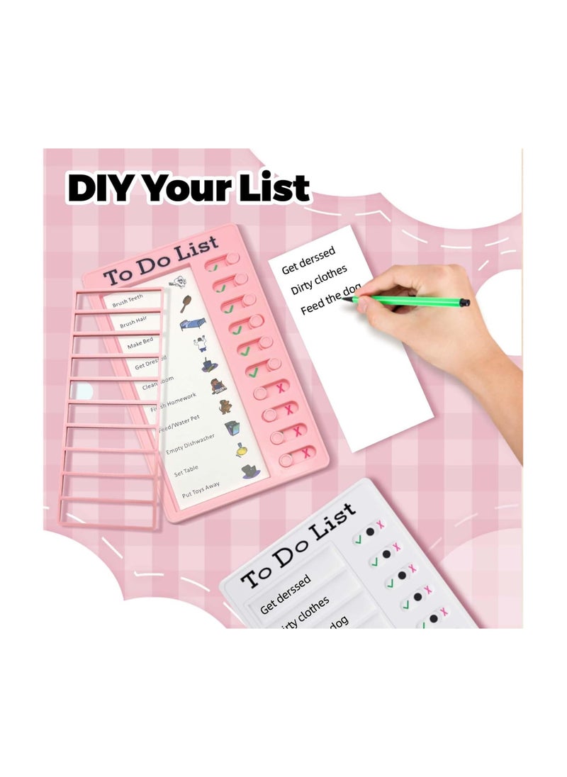 Generic 2 PCS Sliding Chore Chart for Kids, Plastic Checklist with 10 Detachable DIY Cardstock Memo, Reusable Plastic Daily Plan to Do List Board for Home Routine Planning (Pink)  - Image 3