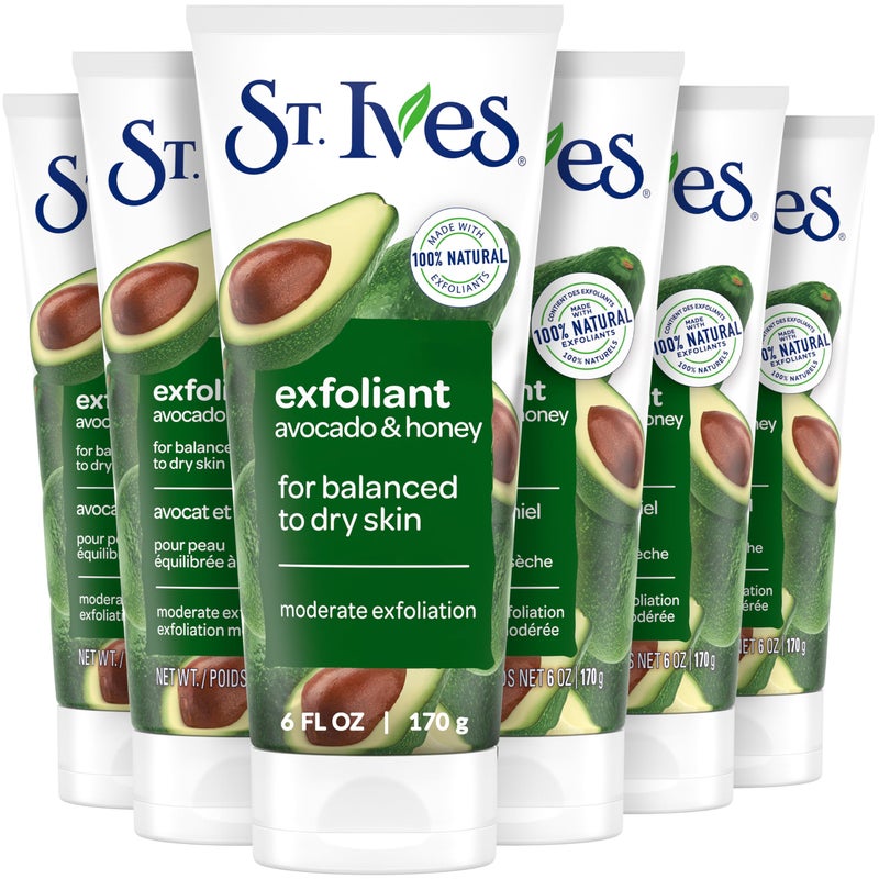 St. Ives Soft Skin Face Scrub, Avocado & Honey Moderate Exfoliator For Soft, Smooth Skin, Oil-free Facial Scrub Made with 100% Natural Exfoliants, 6 oz, 6 Pack - Image 1