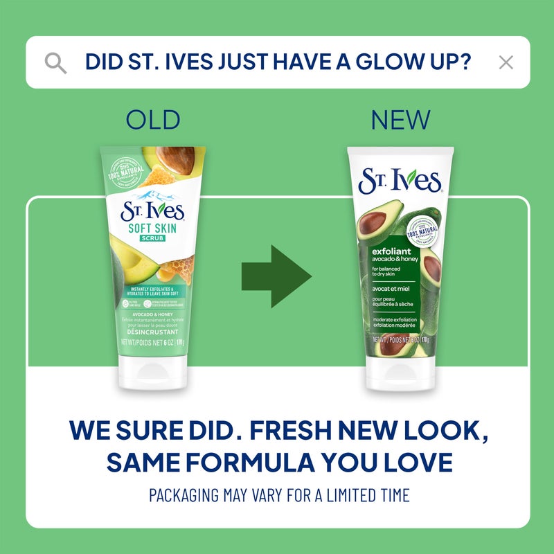 St. Ives Soft Skin Face Scrub, Avocado & Honey Moderate Exfoliator For Soft, Smooth Skin, Oil-free Facial Scrub Made with 100% Natural Exfoliants, 6 oz, 6 Pack - Image 2