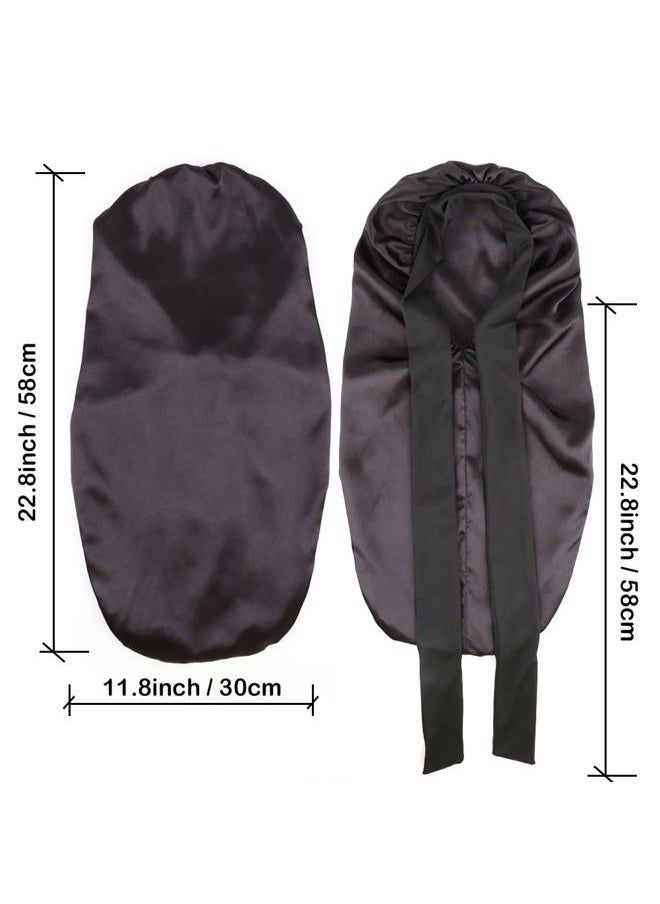 greatremy Greatremy Kids Black Satin Bonnet for Girls - Double Layer Long Silky Sleep Satin Cap with Elastic Edge for Curly, Long Hair Sleeping, Fitness, Yoga  - Image 2