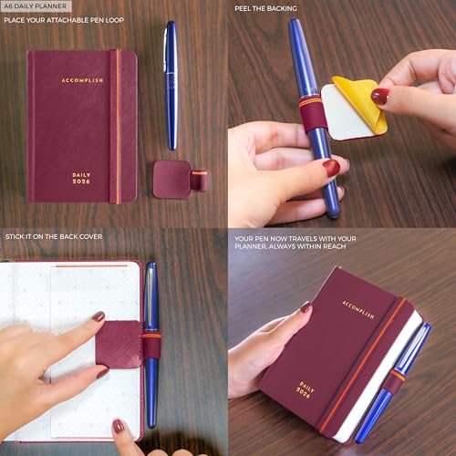 NEORAH — A6 DAILY DATED Planner 2026 ACCOMPLISH-512 Pages of Yearly•12 Month•52 Week+Hourly•365 Daily Journal Pages•Budget•Habit Tracker-Office Diary Academic - Hardcover[Pen Loop Attachable](RHUBARB) - Image 3