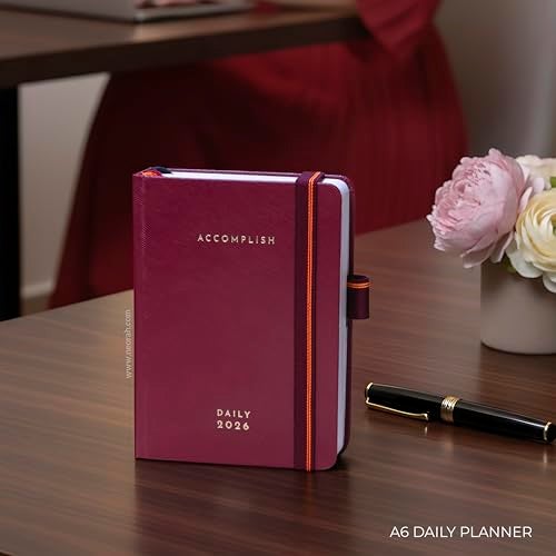 NEORAH — A6 DAILY DATED Planner 2026 ACCOMPLISH-512 Pages of Yearly•12 Month•52 Week+Hourly•365 Daily Journal Pages•Budget•Habit Tracker-Office Diary Academic - Hardcover[Pen Loop Attachable](RHUBARB) - Image 2