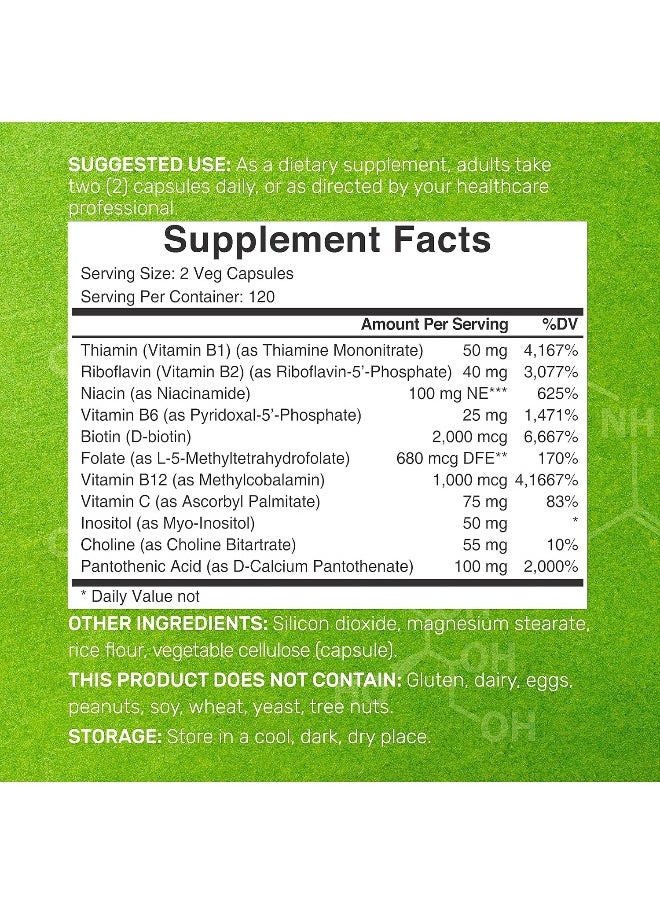 DEAL SUPPLEMENT Bioactive Vitamin B Complex | 240 Veggie Capsules - Methylated B Vitamins & Esterified Vitamin C, High Potency & Easy Absorption – Immune, Energy, & Metabolism Supplement – Non-Gmo, Vegan  - Image 2