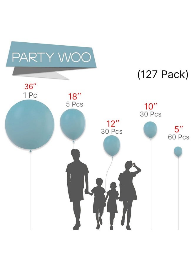 PartyWoo - Pale Aqua Balloons, 127 Pcs Boho Blue Balloons Different Sizes Pack Of 36 Inch 18 Inch 12 Inch 10 Inch 5 Inch Pale Blue Balloons For Balloon Garland Or Arch As Party Decorations, Blue-F28 - Image 1