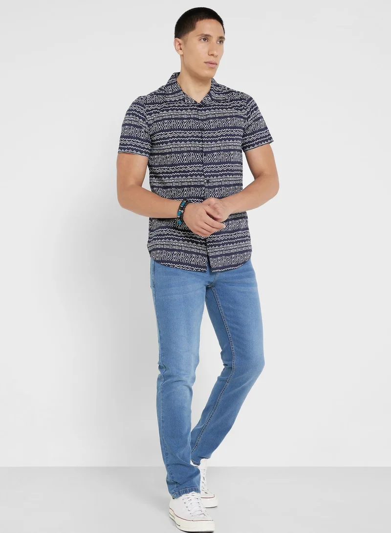 Seventy Five Pure Cotton Printed Casual Shirt With Half Sleeve And Resort Collar
