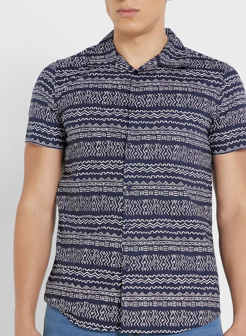 Seventy Five Pure Cotton Printed Casual Shirt With Half Sleeve And Resort Collar