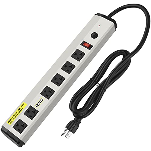 CCCEI Heavy Duty Power Strip Surge Protector 20 Amp, High Amp Industrial Shop Garage Metal Multiple Outlets, 6 FT 12 Gauge 5-15P Extension Cord 6 Outlet 6-20R T-Slot 20a for Appliance. - Image 1