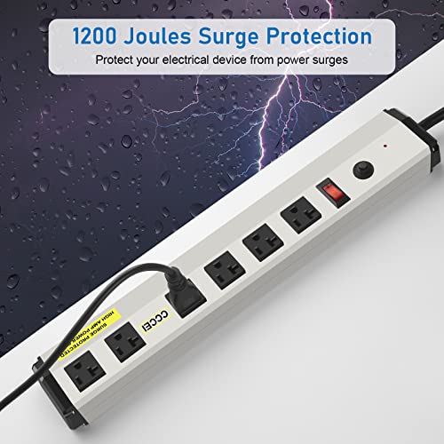 CCCEI Heavy Duty Power Strip Surge Protector 20 Amp, High Amp Industrial Shop Garage Metal Multiple Outlets, 6 FT 12 Gauge 5-15P Extension Cord 6 Outlet 6-20R T-Slot 20a for Appliance. - Image 5