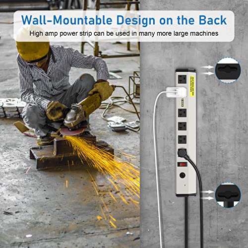 CCCEI Heavy Duty Power Strip Surge Protector 20 Amp, High Amp Industrial Shop Garage Metal Multiple Outlets, 6 FT 12 Gauge 5-15P Extension Cord 6 Outlet 6-20R T-Slot 20a for Appliance. - Image 4