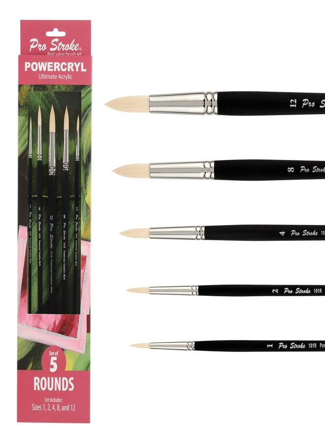 Creative Mark Pro-Stroke Powercryl Acrylic Paint Brushes - Rounds Value Set of 5, Synthetic Paint Brushes for Artists, Seamless Nickel-Plated Ferrules, Matte Black Wooden Handle, Soft-Touch Grip - Image 1