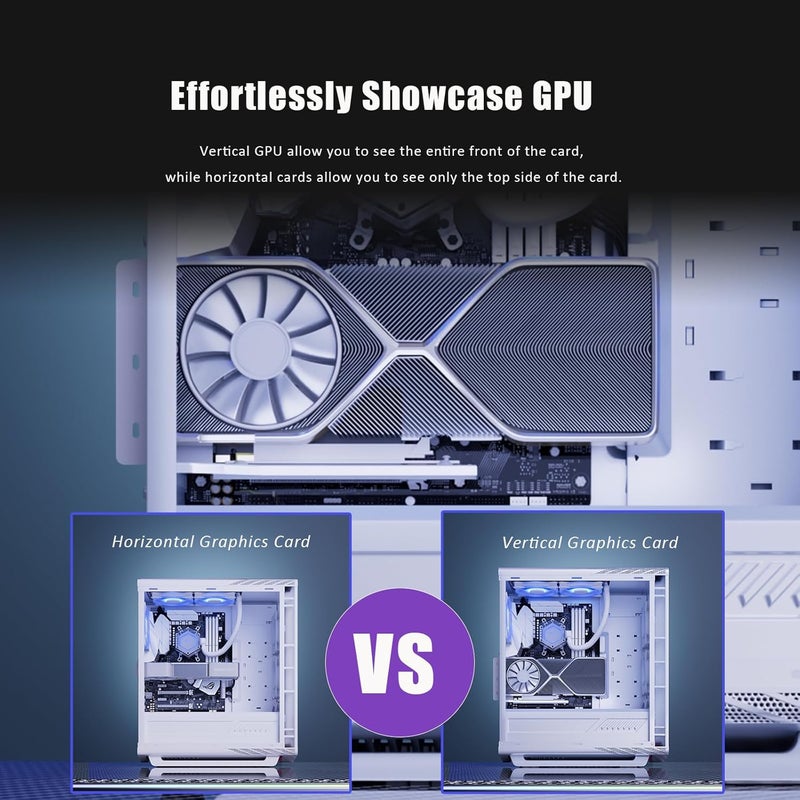 جلوتريندز حامل دعم GPU من بثلاث فتحات مع كابل رفع PCIe 4.0 بطول 150 مم للتثبيت الرأسي لبطاقة الرسوميات، متوافق مع سلسلة RTX 40/30 وسلسلة Radeon RX7000/RX6000، وحالات الكمبيوتر ذات تصميم الفتحات المفتوحة PCI 7/8 - Image 3