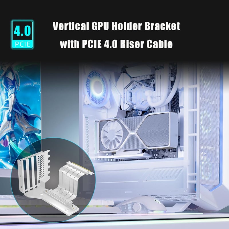 جلوتريندز حامل دعم GPU من بثلاث فتحات مع كابل رفع PCIe 4.0 بطول 150 مم للتثبيت الرأسي لبطاقة الرسوميات، متوافق مع سلسلة RTX 40/30 وسلسلة Radeon RX7000/RX6000، وحالات الكمبيوتر ذات تصميم الفتحات المفتوحة PCI 7/8 - Image 2
