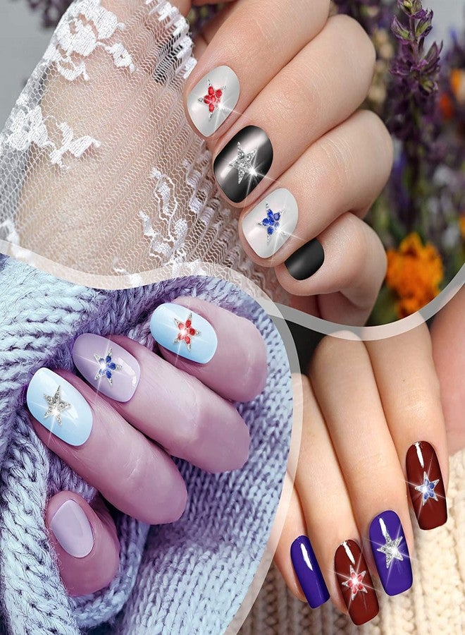 JERCLITY 45 Pieces 4th of July Star Nail Charms Independence Day Nail Rhinestone for Nails Patriotic Nail Charms Silver Red Blue Star Nail Rhinestone for Women Nail Art(0.29 * 0.29inch) - Image 3