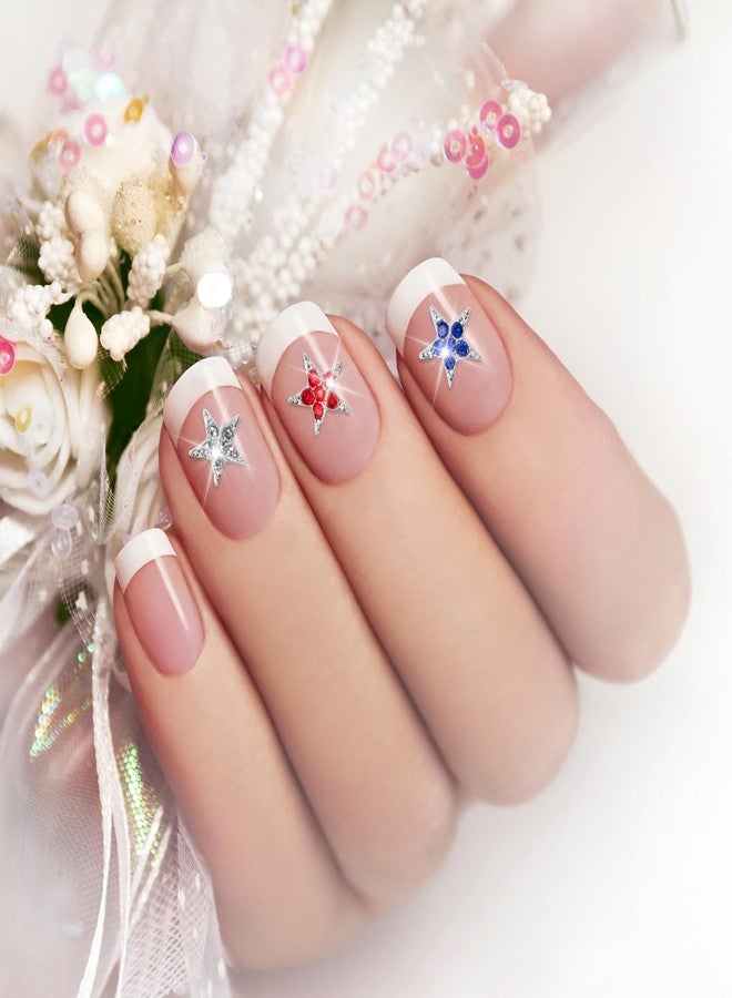 JERCLITY 45 Pieces 4th of July Star Nail Charms Independence Day Nail Rhinestone for Nails Patriotic Nail Charms Silver Red Blue Star Nail Rhinestone for Women Nail Art(0.29 * 0.29inch) - Image 4
