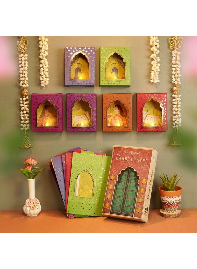 Island Rangoli صندوق ديب دور من ورق رانغولي الجزيرة (عبوة من 6) | ديكور منزلي | زينة ديوالي | زينة احتفالية | ديكور حائط | صندوق جهرخا التقليدي | حرفة ديي | - Image 1