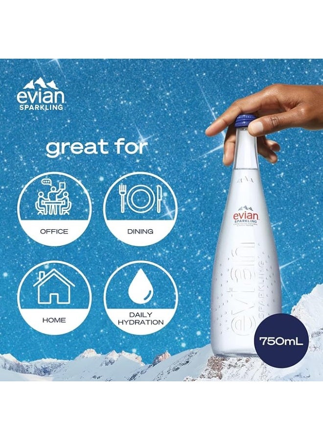 Evian Sparkling Natural Mineral Water 750ml × 12 Glass Bottles - Image 4