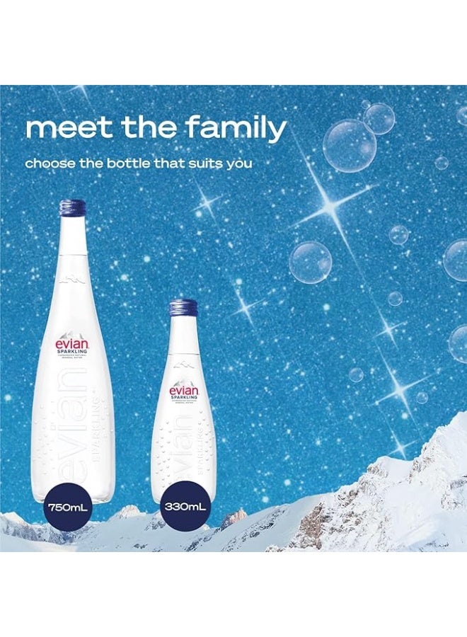 Evian Sparkling Natural Mineral Water 750ml × 12 Glass Bottles - Image 3