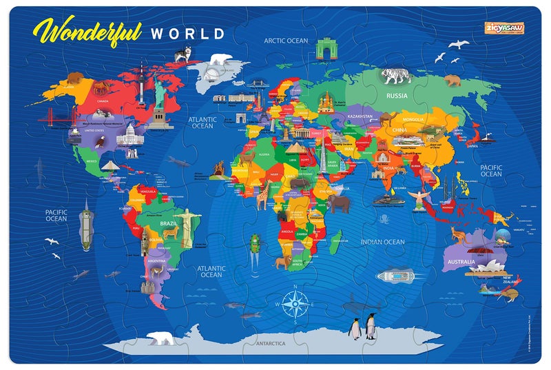 ZiGYASAW World Puzzle - World Map and Its Countries - Learning Aid & Educational Toy- Jigsaw Puzzle for Kids Age 6 and Above - 54 Pieces - Image 1