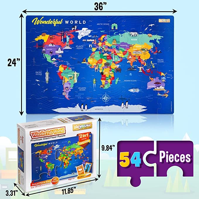 ZiGYASAW World Puzzle - World Map and Its Countries - Learning Aid & Educational Toy- Jigsaw Puzzle for Kids Age 6 and Above - 54 Pieces - Image 4