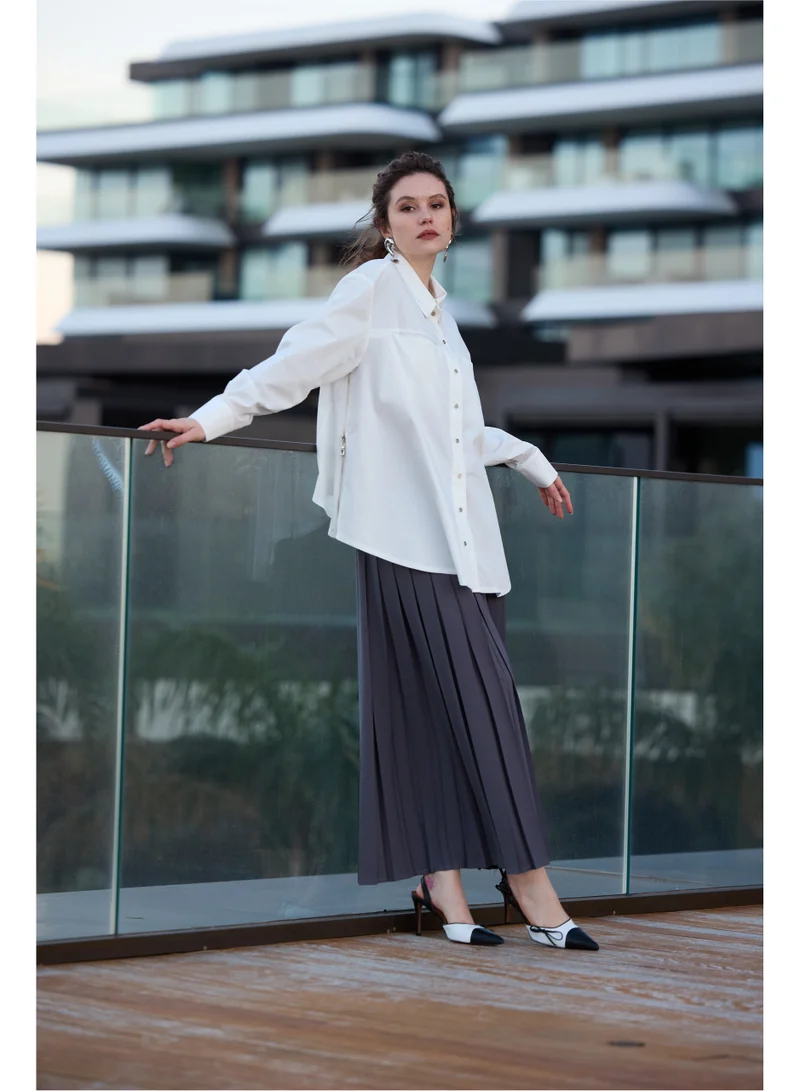 MissWhence Oversized Button-Front Shirt with Pocket Detail - White