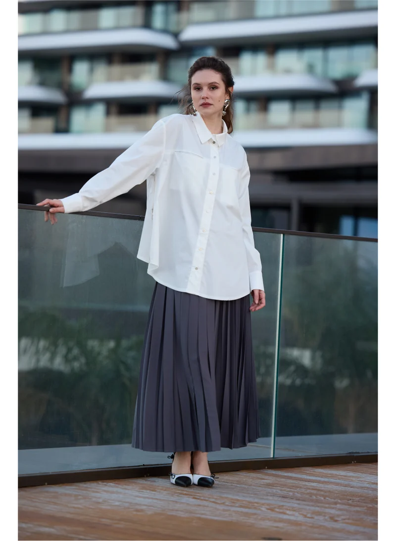 MissWhence Oversized Button-Front Shirt with Pocket Detail - White