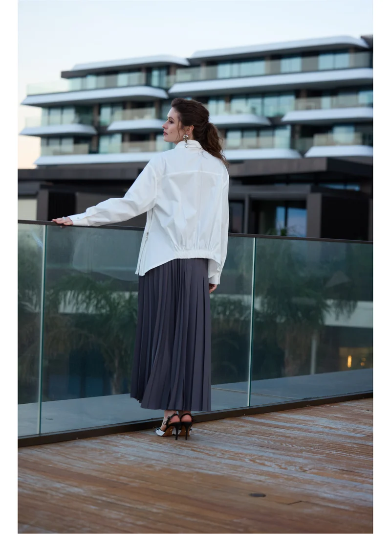 MissWhence  Oversized Button-Front Shirt with Pocket Detail - White for Women | Best Price UAE
