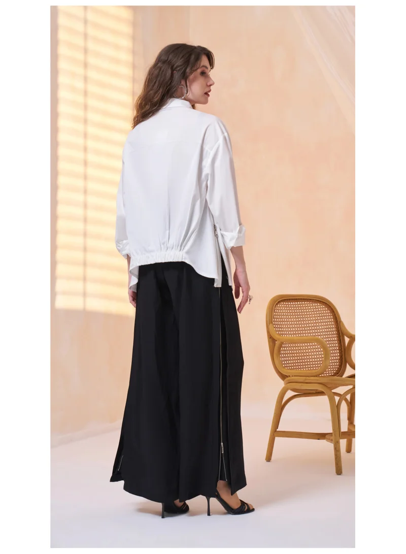 MissWhence  Oversized Button-Front Shirt with Pocket Detail - White for Women | Best Price UAE