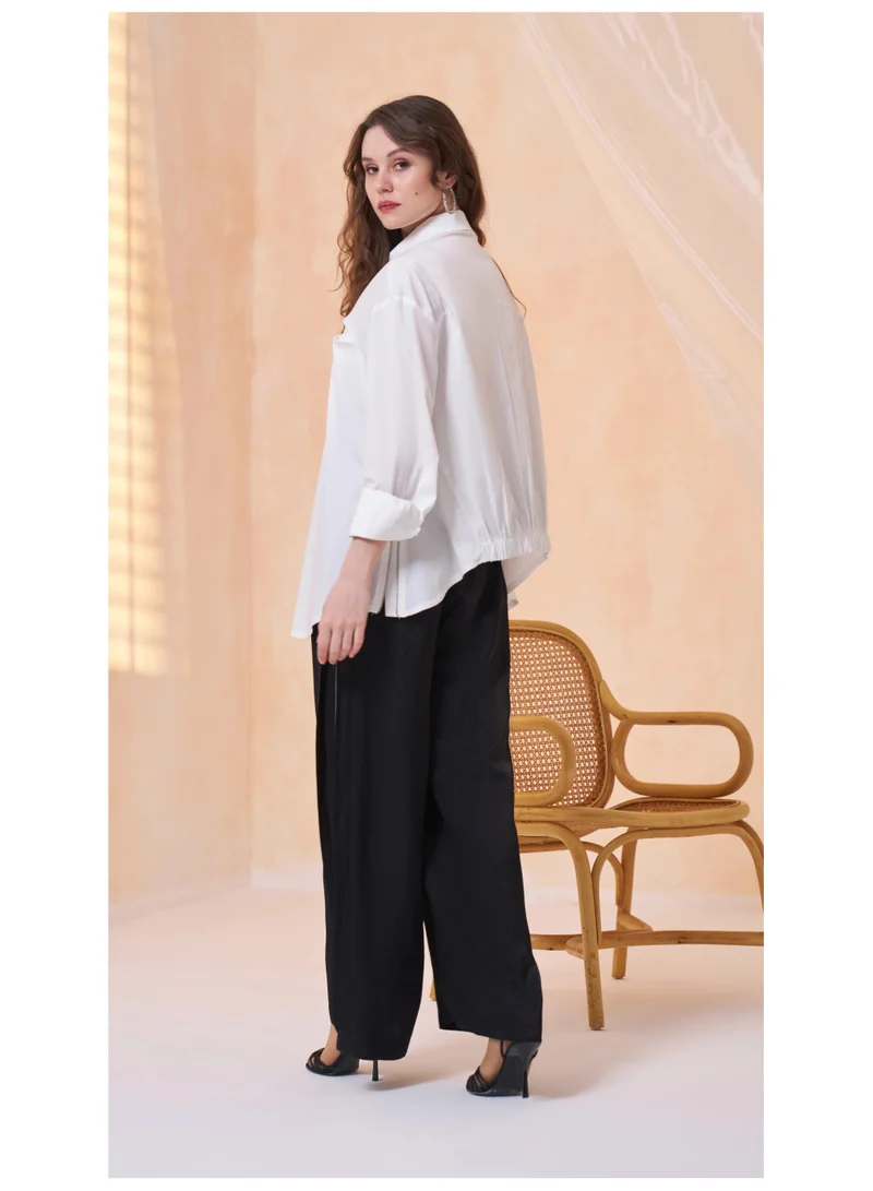 MissWhence  Oversized Button-Front Shirt with Pocket Detail - White for Women | Best Price UAE