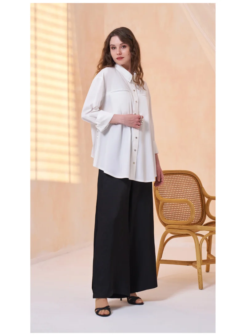 MissWhence  Oversized Button-Front Shirt with Pocket Detail - White for Women | Best Price UAE
