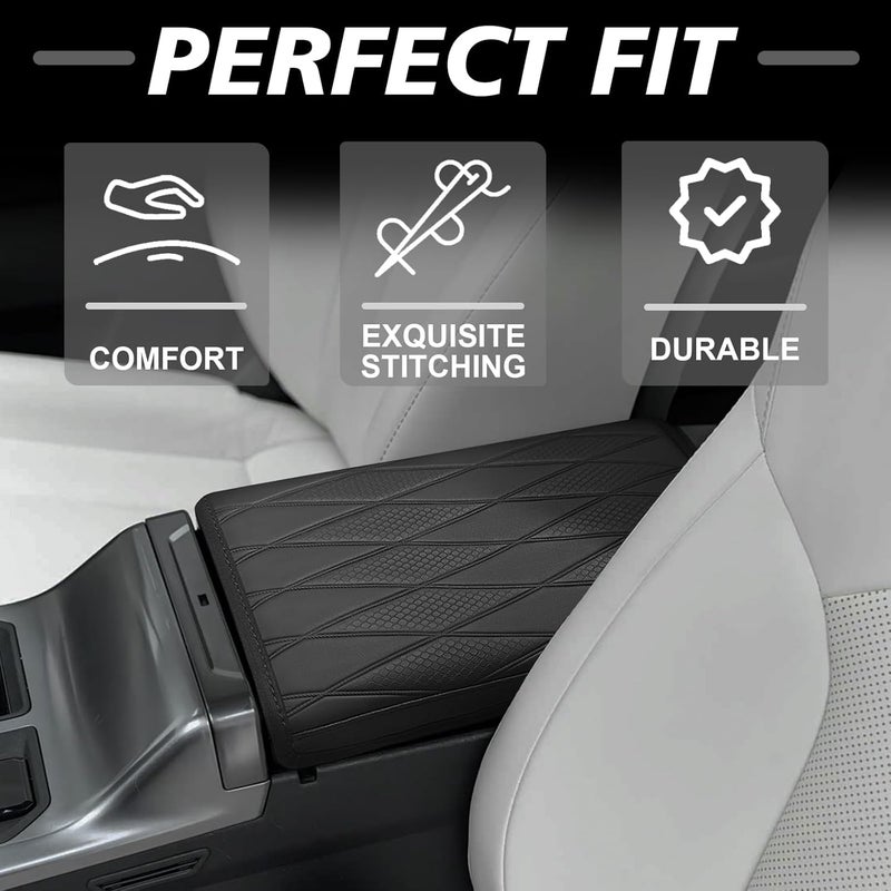 Muslogy Center Console Armrest Cover Compatible with 2026 Toyota RAV4 Accessories Comfort Armrest Pad Arm Rest Cushion Vegan Leather Protector Regular Thick(V2 Diamond Pattern) - Image 4