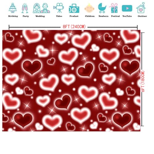 CYLYH 8x6FTValentine's Day Backdrop Red Heart Photo Backdrop 90s Background Mother's Day Backdrop Women Men Happy Birthday Party Photography Background - Image 5